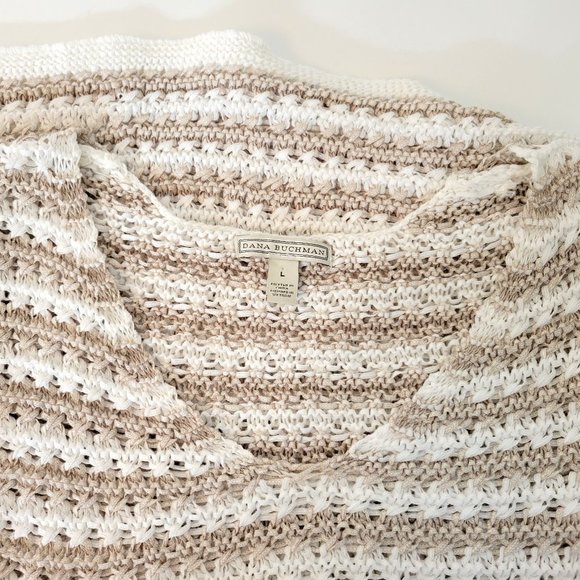 Dana Buchman Tan and White Openwork Pullover Sweater Size Large - Picture 3 of 5